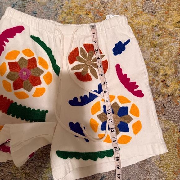 New Zara Mens White Embroidered Floral Shorts SET size S - Picture 8 of 11